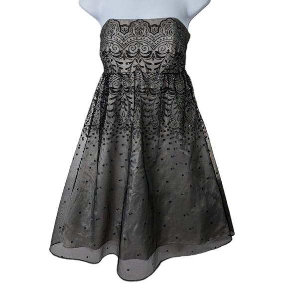 Vintage Y2K Zum Zum Strapless Formal Mini Dress Black Gray Glitter Sequins - Picture 1 of 9